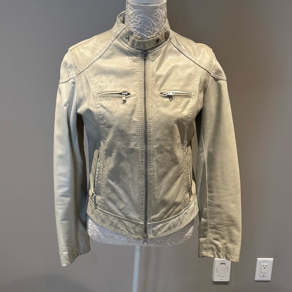 Light blue Leather Jacket FROM FLORENCE Sz L - Picture 1 of 7